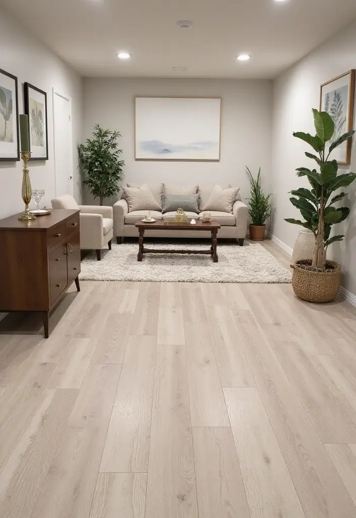25 Basement Floor Ideas That Turn Dark Spaces Around 1 25 Basement Floor Ideas That Turn Dark Spaces Around - 1. Light-Colored Vinyl Plank Flooring