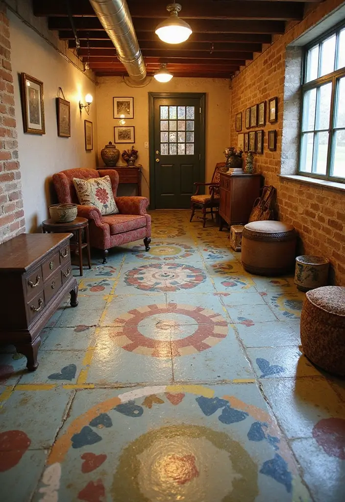 25 Basement Floor Ideas That Turn Dark Spaces Around 13 25 Basement Floor Ideas That Turn Dark Spaces Around - 13. Creative Painted Patterns