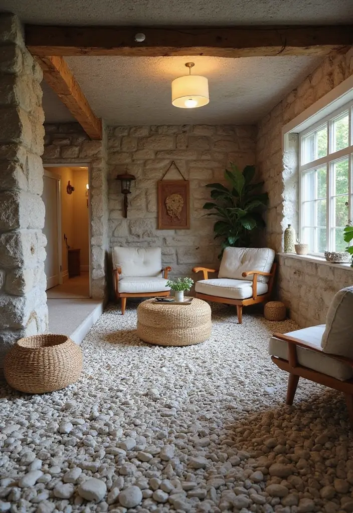 25 Basement Floor Ideas That Turn Dark Spaces Around 15 25 Basement Floor Ideas That Turn Dark Spaces Around - 15. Unique Pebble Flooring