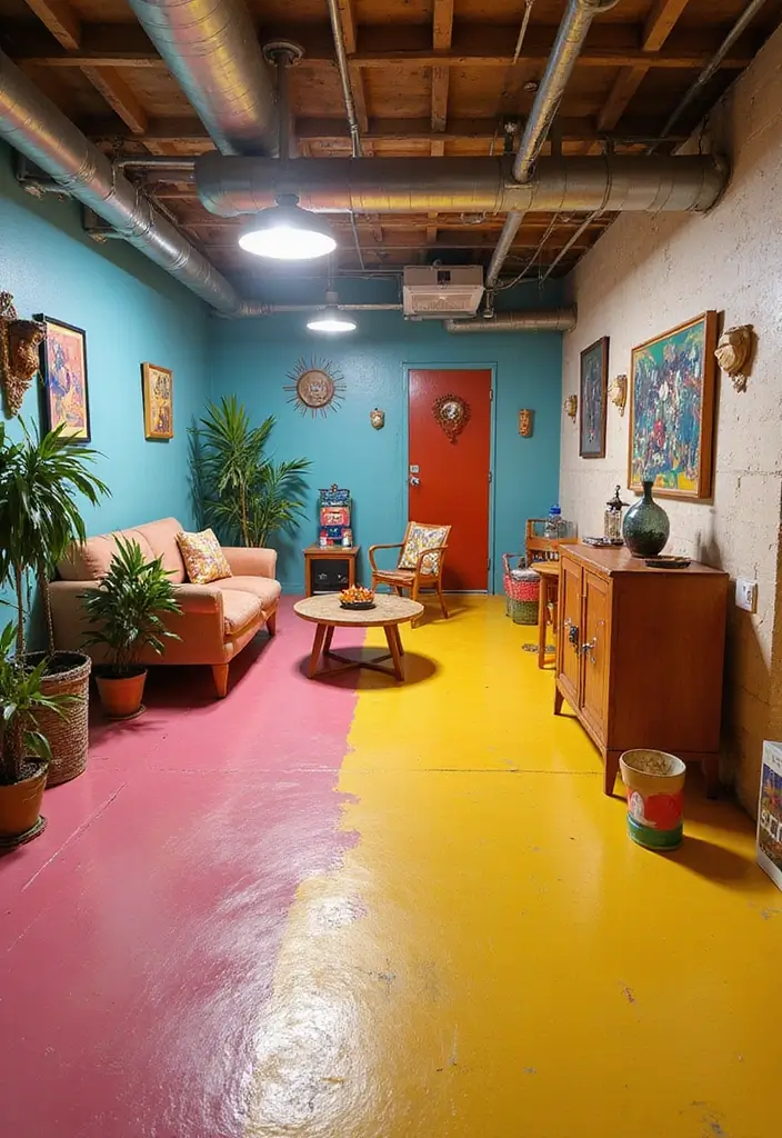 25 Basement Floor Ideas That Turn Dark Spaces Around 6 25 Basement Floor Ideas That Turn Dark Spaces Around - 6. Bright and Bold Painted Concrete