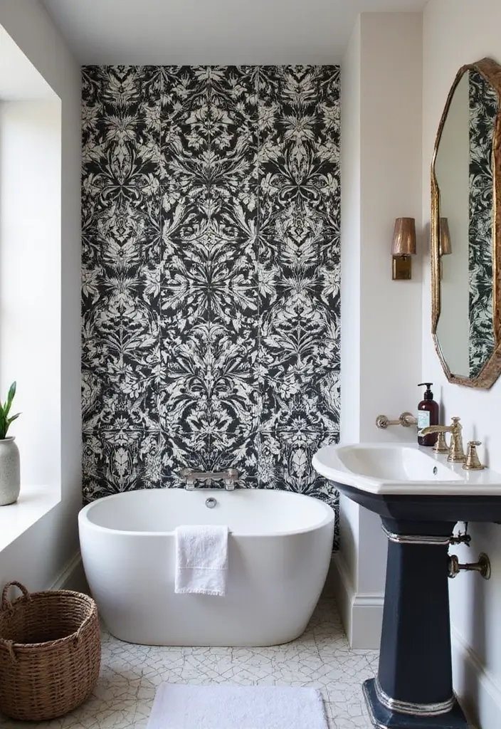 25 Bathrooms with Black & White Tile Floor That Feel Timeless 12 25 Bathrooms with Black & White Tile Floor That Feel Timeless - 12. Bold Accent Walls