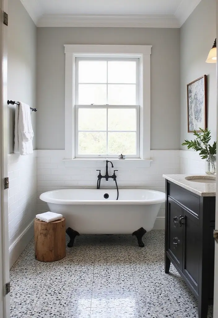 25 Bathrooms with Black & White Tile Floor That Feel Timeless 16 25 Bathrooms with Black & White Tile Floor That Feel Timeless - 16. Transitional Styles