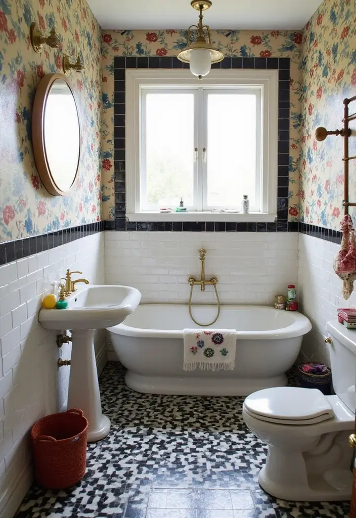 25 Bathrooms with Black & White Tile Floor That Feel Timeless 18 25 Bathrooms with Black & White Tile Floor That Feel Timeless - 18. Retro Glam