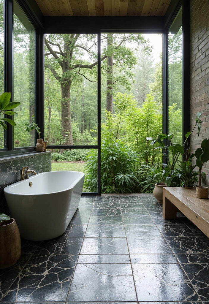 25 Bathrooms with Black & White Tile Floor That Feel Timeless 20 25 Bathrooms with Black & White Tile Floor That Feel Timeless - 20. Outdoor-Inspired Bathrooms