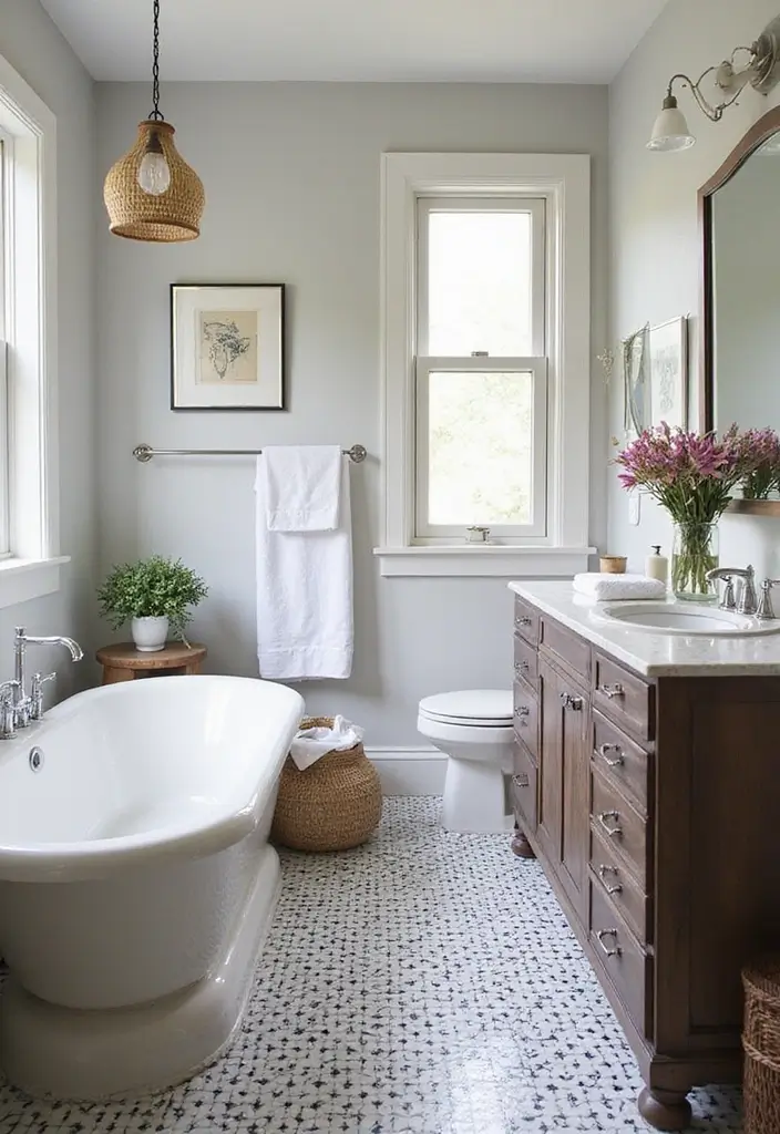 25 Bathrooms with Black & White Tile Floor That Feel Timeless 25 25 Bathrooms with Black & White Tile Floor That Feel Timeless - 25. Timeless Accent Colors
