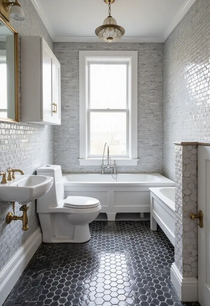 25 Bathrooms with Black & White Tile Floor That Feel Timeless 5 25 Bathrooms with Black & White Tile Floor That Feel Timeless - 5. Hexagonal Harmony