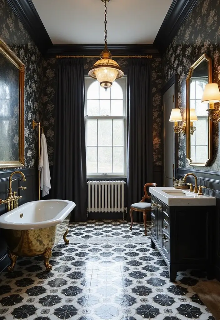 25 Bathrooms with Black & White Tile Floor That Feel Timeless 6 25 Bathrooms with Black & White Tile Floor That Feel Timeless - 6. Art Deco Elegance
