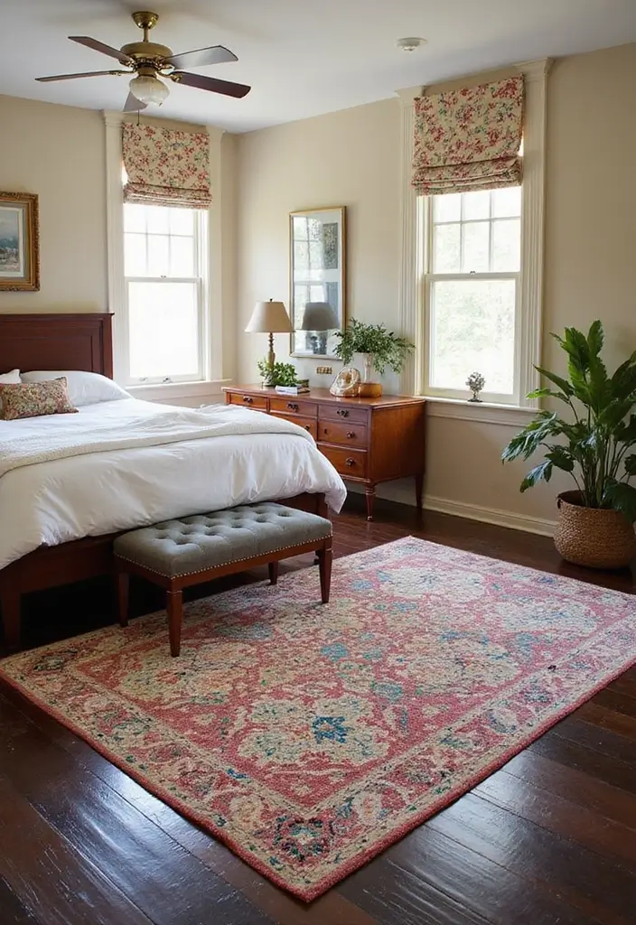 25 Dark Wooden Floor Bedroom Inspirations Full of Warmth 21 25 Dark Wooden Floor Bedroom Inspirations Full of Warmth - 21. Colorful Area Rugs