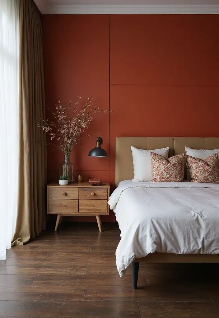 25 Dark Wooden Floor Bedroom Inspirations Full of Warmth 24 25 Dark Wooden Floor Bedroom Inspirations Full of Warmth - 24. Bold Accent Wall