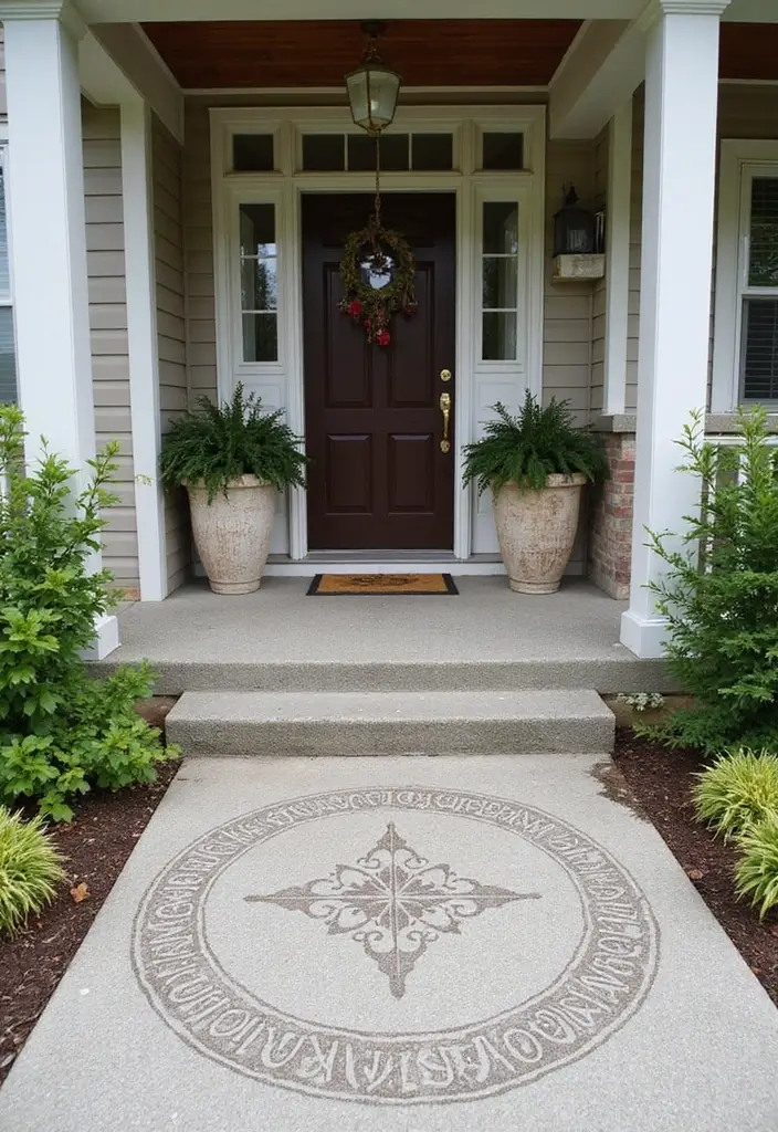 25 Porch Floor Ideas That Boost Outdoor Charm 21 25 Porch Floor Ideas That Boost Outdoor Charm - 21. Engraved Concrete