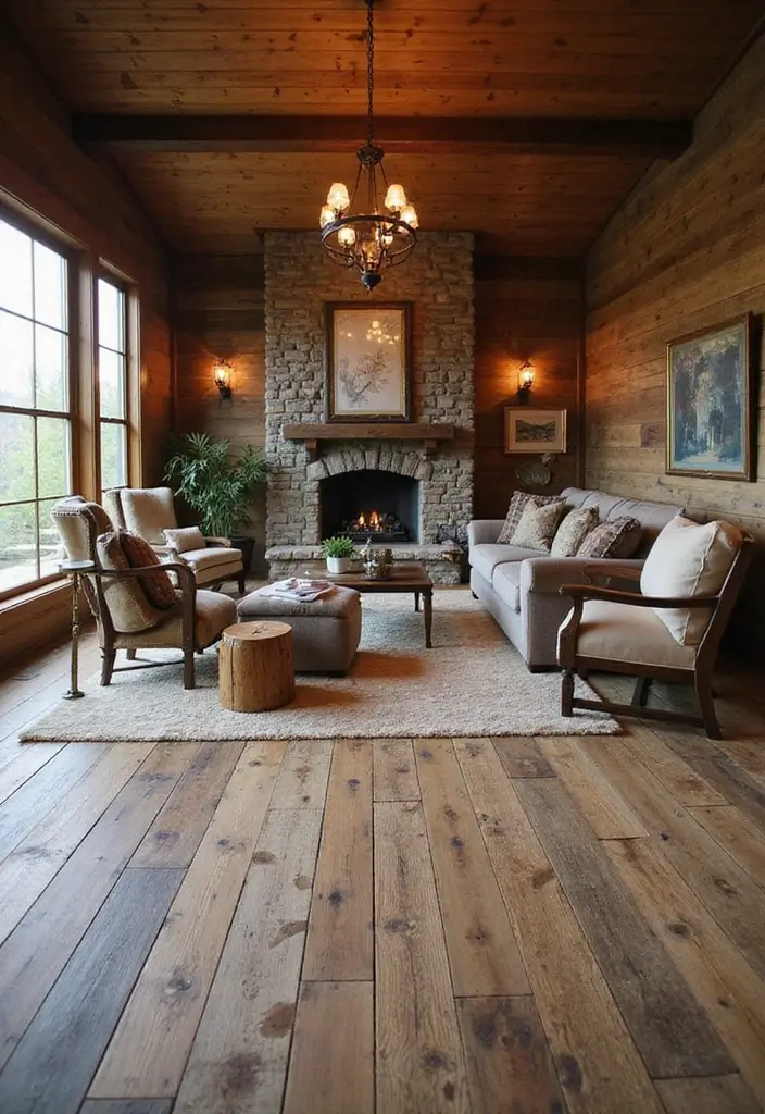 25 Wooden Floor Living Room Inspirations That Feel Inviting 1 25 Wooden Floor Living Room Inspirations That Feel Inviting - 1. Rustic Charm with Reclaimed Wood