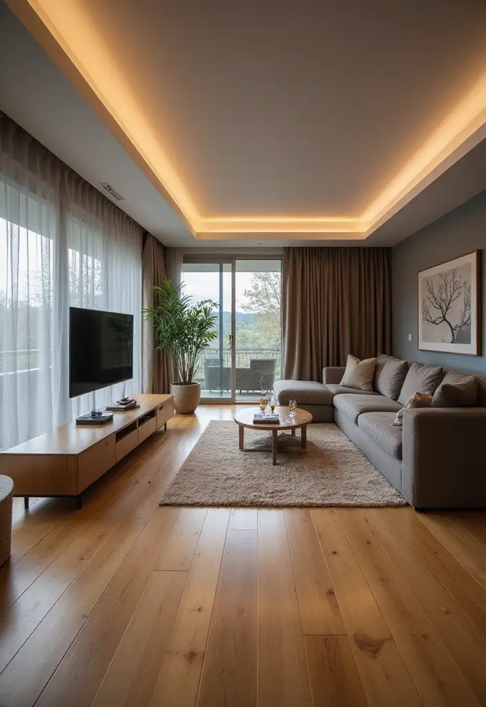 25 Wooden Floor Living Room Inspirations That Feel Inviting 12 25 Wooden Floor Living Room Inspirations That Feel Inviting - 12. Integrating Technology