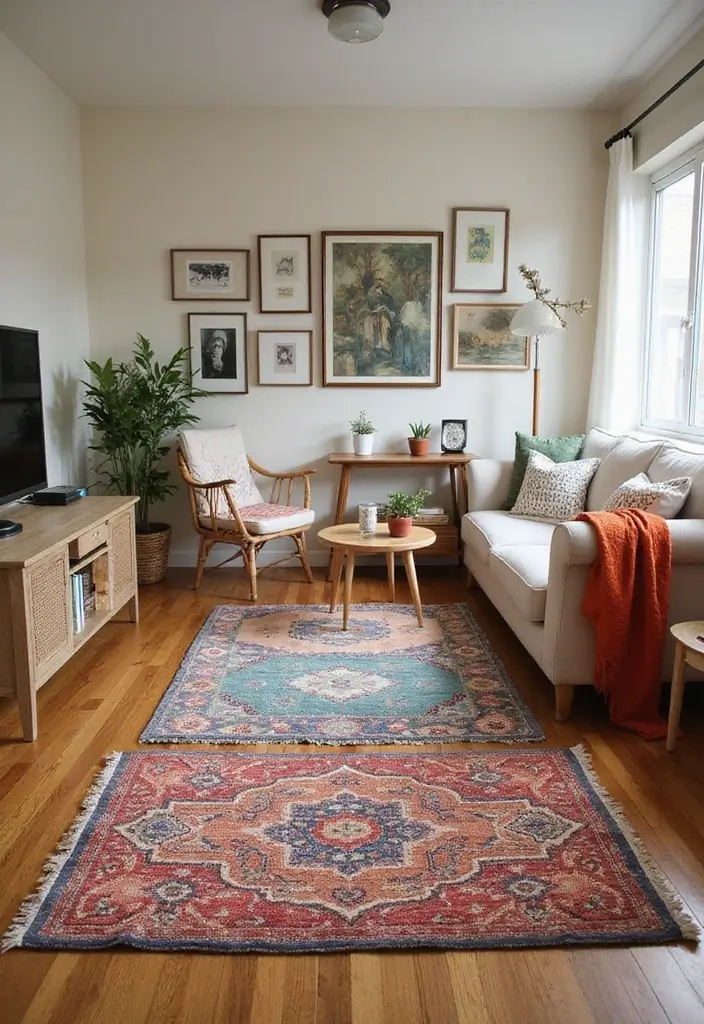 25 Wooden Floor Living Room Inspirations That Feel Inviting 21 25 Wooden Floor Living Room Inspirations That Feel Inviting - 21. Fun with Colorful Rugs