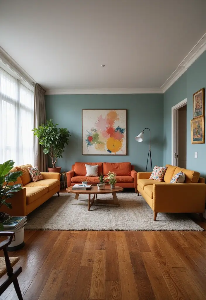 25 Wooden Floor Living Room Inspirations That Feel Inviting 3 25 Wooden Floor Living Room Inspirations That Feel Inviting - 3. Mid-Century Modern Flair