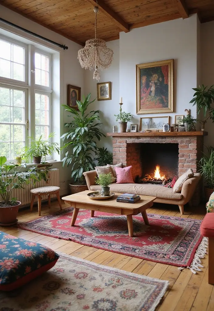 25 Wooden Floor Living Room Inspirations That Feel Inviting 6 25 Wooden Floor Living Room Inspirations That Feel Inviting - 6. Bohemian Eclectic Style