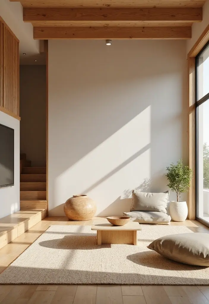 25 Wooden Floor Living Room Inspirations That Feel Inviting 8 25 Wooden Floor Living Room Inspirations That Feel Inviting - 8. Japanese Zen Influence