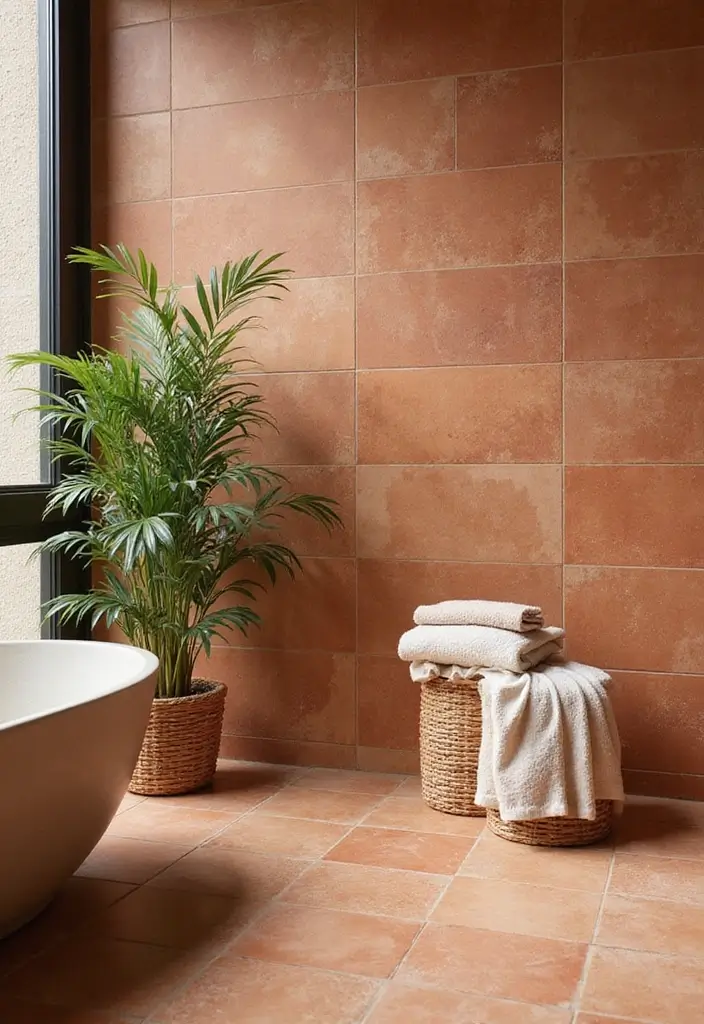 27 Bathroom Floor Tile Ideas That Feel Spa-Like 1 27 Bathroom Floor Tile Ideas That Feel Spa-Like - 1. Terracotta Tiles for Warmth