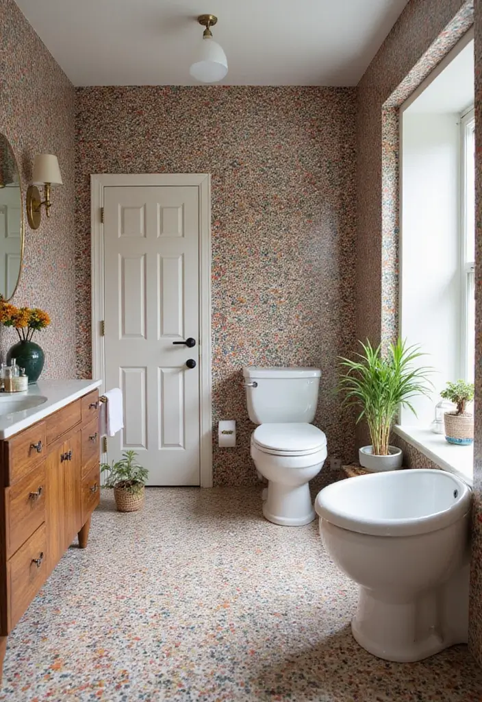 27 Bathroom Floor Tile Ideas That Feel Spa-Like 15 27 Bathroom Floor Tile Ideas That Feel Spa-Like - 15. Colorful Terrazzo Tiles for Playful Vibes