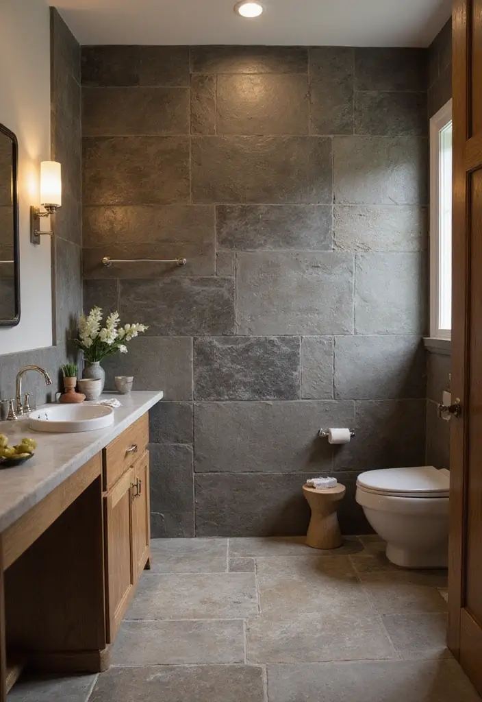 27 Bathroom Floor Tile Ideas That Feel Spa-Like 22 27 Bathroom Floor Tile Ideas That Feel Spa-Like - 22. Rustic Slate for a Cozy Vibe