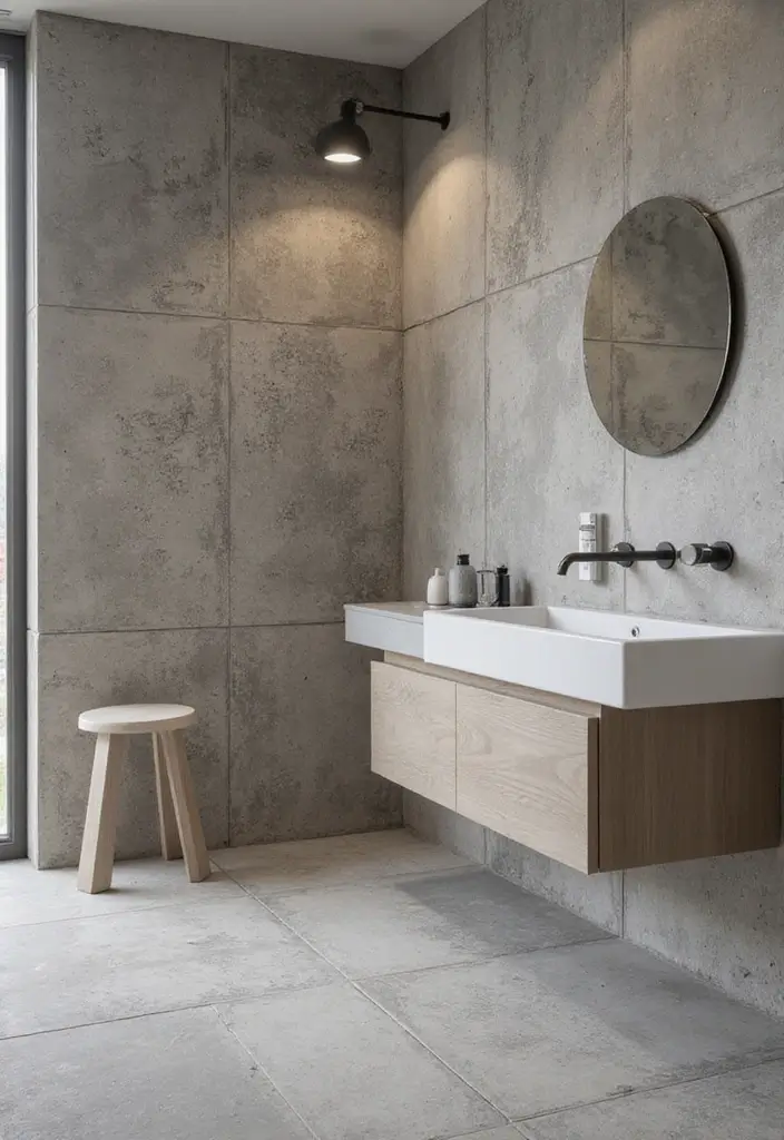 27 Bathroom Floor Tile Ideas That Feel Spa-Like 26 27 Bathroom Floor Tile Ideas That Feel Spa-Like - 26. Textured Concrete for Industrial Chic