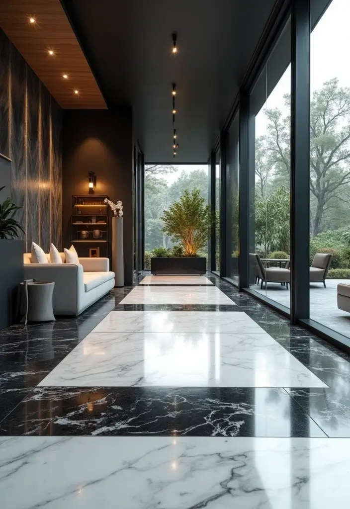 27 Epoxy Floor Designs That Shine With Modern Vibes 1 27 Epoxy Floor Designs That Shine With Modern Vibes - 1. Sleek Black and White Patterns