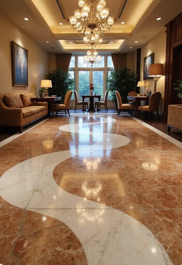 27 Epoxy Floor Designs That Shine With Modern Vibes 19 27 Epoxy Floor Designs That Shine With Modern Vibes - 19. Artistic Marble Swirls
