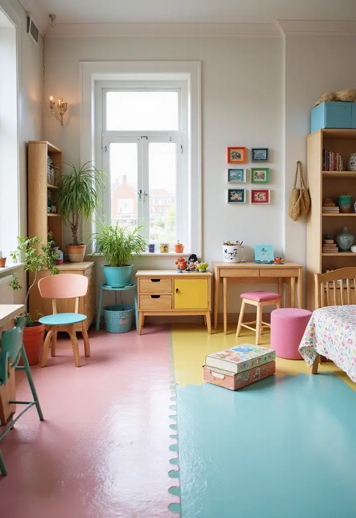 27 Epoxy Floor Designs That Shine With Modern Vibes 20 27 Epoxy Floor Designs That Shine With Modern Vibes - 20. Bright and Cheerful Pastels