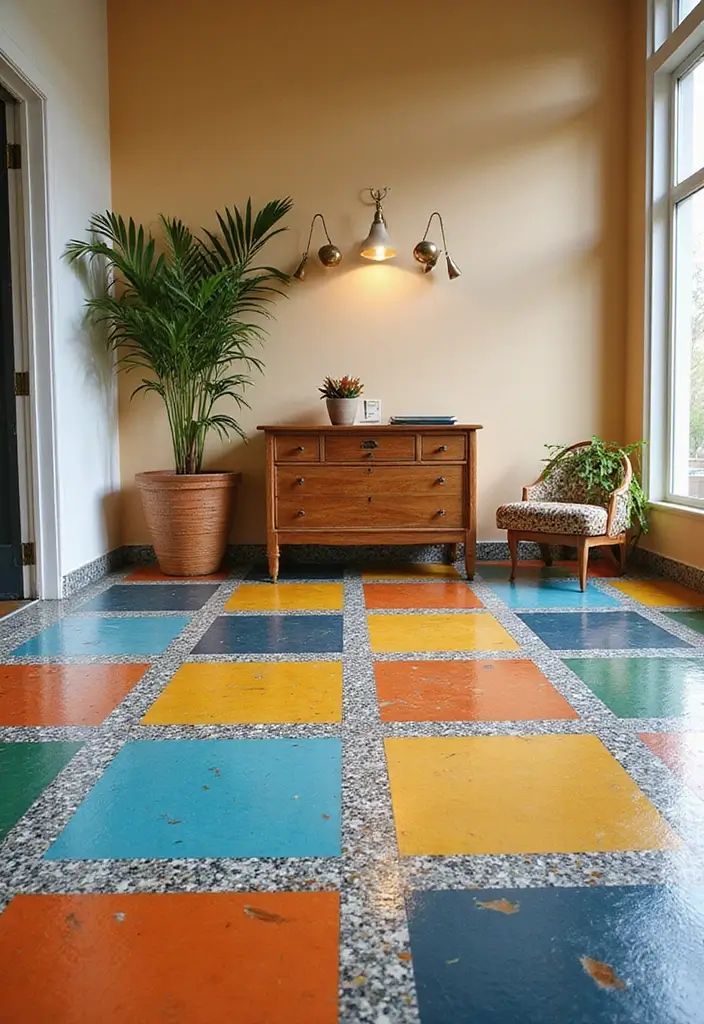 27 Epoxy Floor Designs That Shine With Modern Vibes 3 27 Epoxy Floor Designs That Shine With Modern Vibes - 3. Bold Color Splash