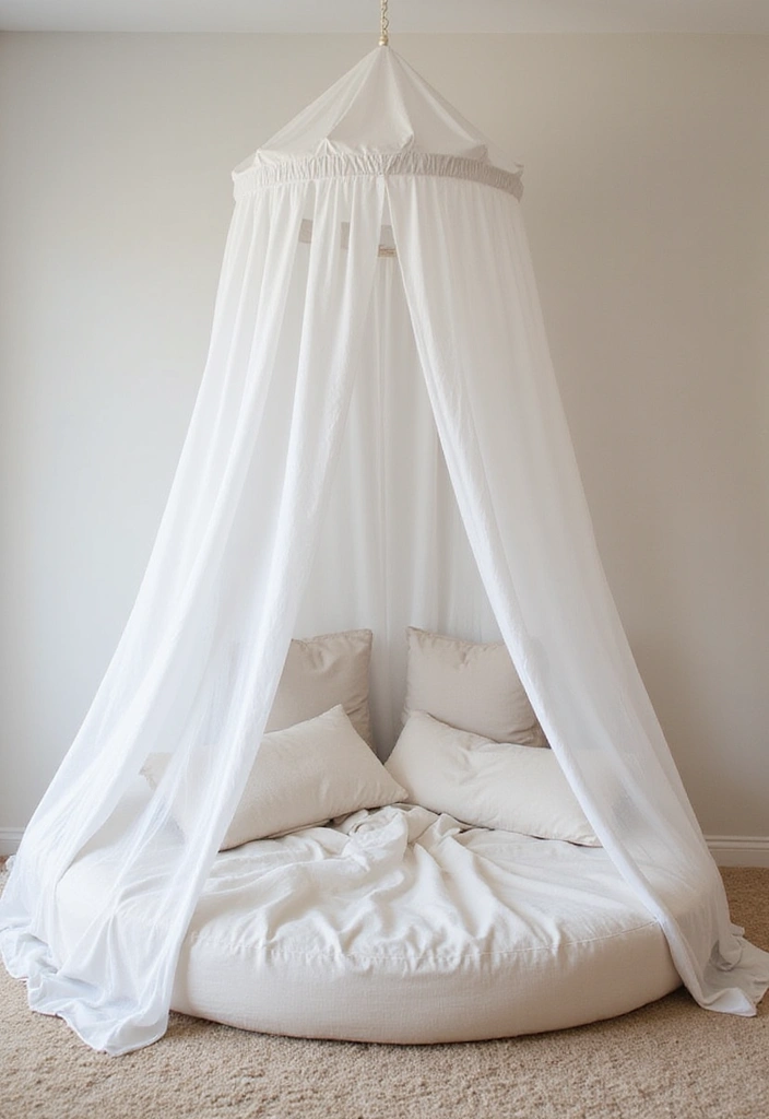 27 Floor Bed Ideas That Feel Cozy & Minimalist 13 27 Floor Bed Ideas That Feel Cozy & Minimalist - 13. Minimalist Canopy Design