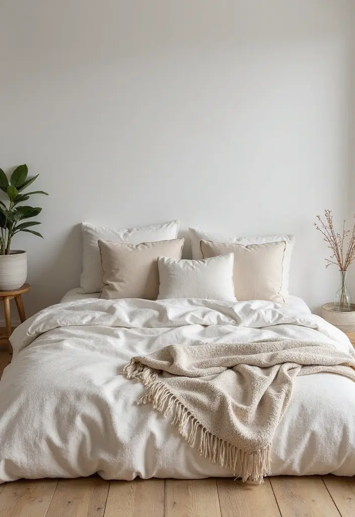 27 Floor Bed Ideas That Feel Cozy & Minimalist 21 27 Floor Bed Ideas That Feel Cozy & Minimalist - 21. Minimalist Textiles