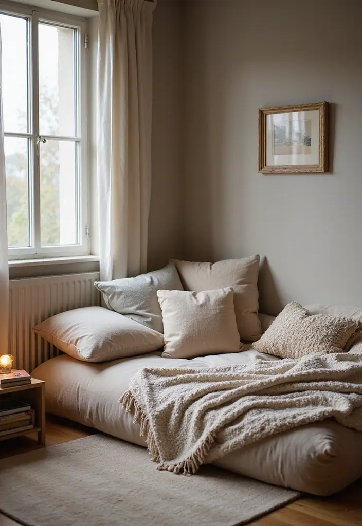 27 Floor Bed Ideas That Feel Cozy & Minimalist 8 27 Floor Bed Ideas That Feel Cozy & Minimalist - 8. Cozy Nook with Floor Mattress