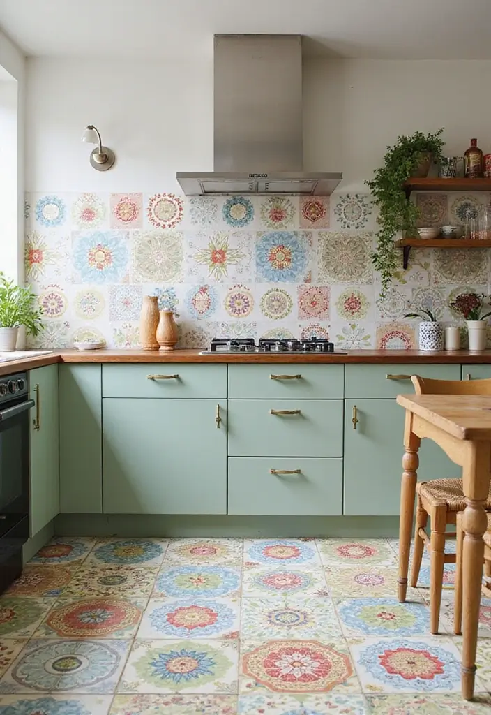 27 Kitchen Floor Tile Designs That Make Cooking Spaces Shine 23 27 Kitchen Floor Tile Designs That Make Cooking Spaces Shine - 23. Patterned Vinyl Tiles: Affordable Creativity