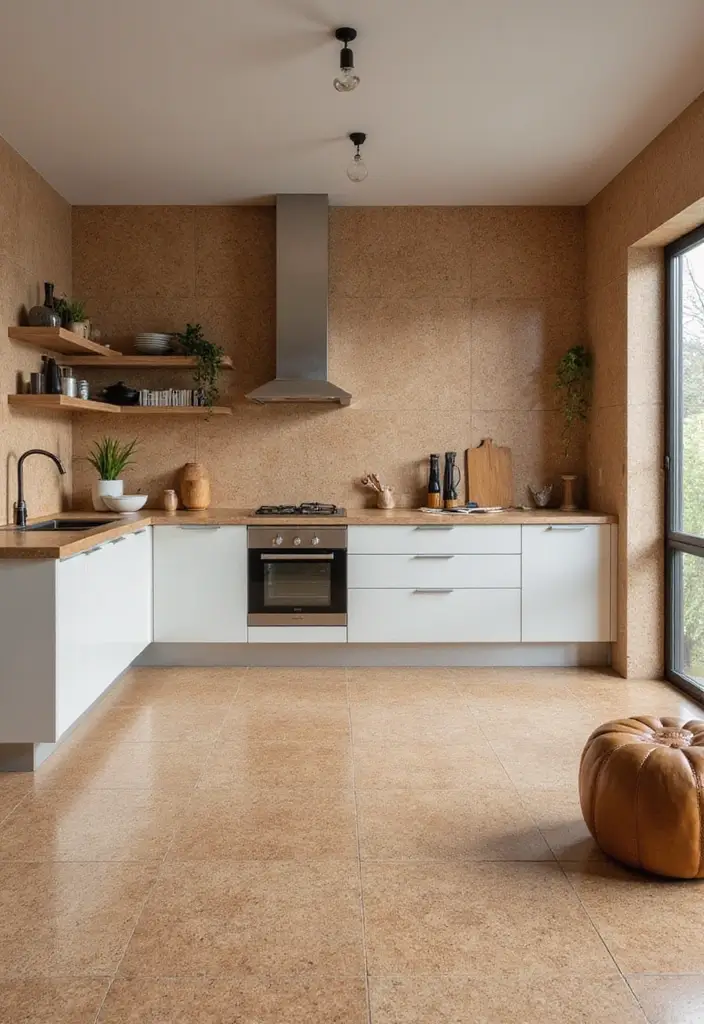 27 Kitchen Floor Tile Designs That Make Cooking Spaces Shine 3 27 Kitchen Floor Tile Designs That Make Cooking Spaces Shine - 3. Sustainable Cork Tiles: Comfort and Style