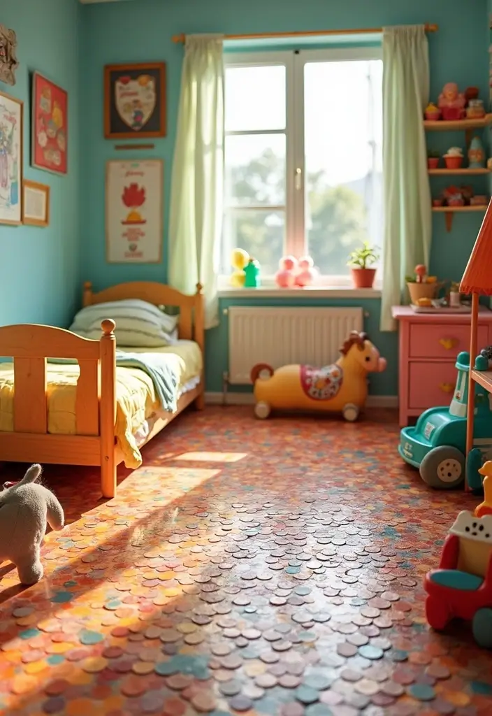 27 Penny Floor Inspirations That Look Unique & Creative 16 27 Penny Floor Inspirations That Look Unique & Creative - 16. Penny Floor for Kids’ Rooms