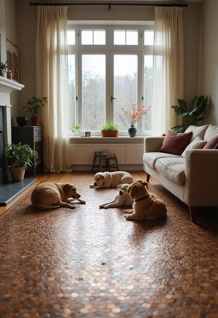 27 Penny Floor Inspirations That Look Unique & Creative 23 27 Penny Floor Inspirations That Look Unique & Creative - 23. Penny Floors for Pet Owners