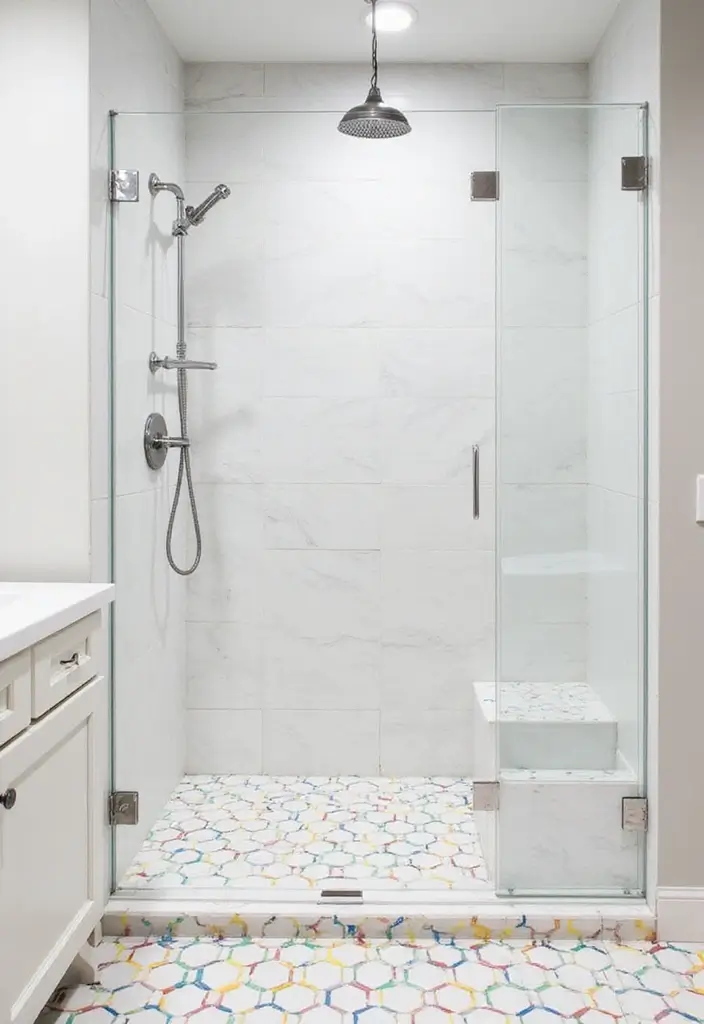 27 Shower Floor Tile Ideas That Add Spa-Like Luxury 22 27 Shower Floor Tile Ideas That Add Spa-Like Luxury - 22. Colored Grout with White Tiles