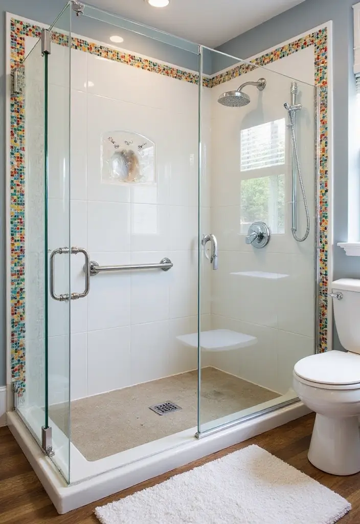 27 Shower Floor Tile Ideas That Add Spa-Like Luxury 25 27 Shower Floor Tile Ideas That Add Spa-Like Luxury - 25. Colorful Mosaic Borders