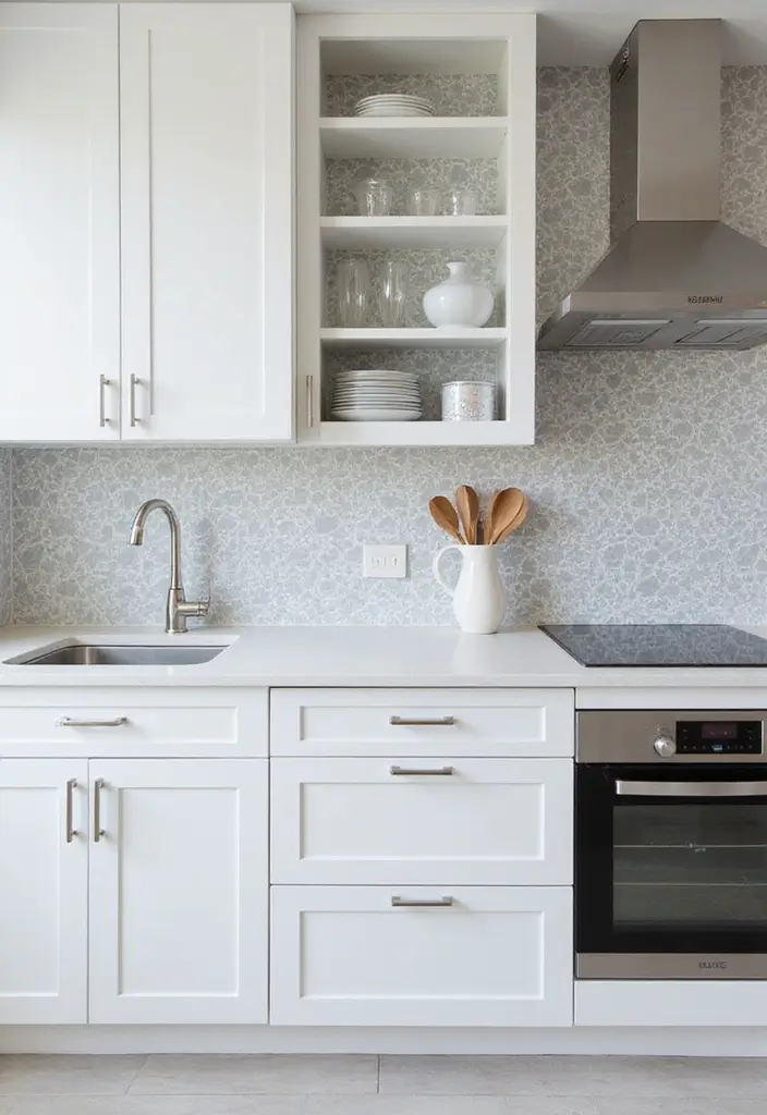 27 White Floor Kitchen Ideas That Look Bright & Clean 15 27 White Floor Kitchen Ideas That Look Bright & Clean - 15. White and Grey Mosaic Tiles