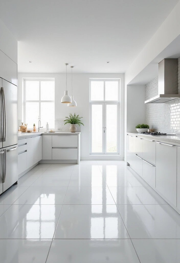27 White Floor Kitchen Ideas That Look Bright & Clean 18 27 White Floor Kitchen Ideas That Look Bright & Clean - 18. Luminous White Glass Tiles