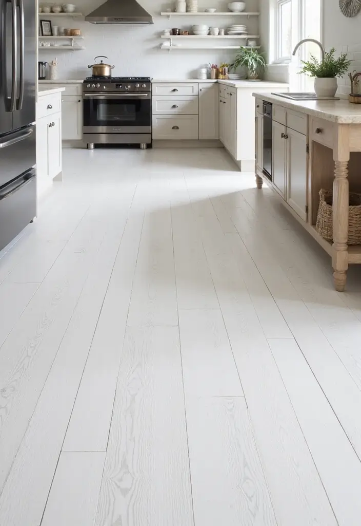 27 White Floor Kitchen Ideas That Look Bright & Clean 19 27 White Floor Kitchen Ideas That Look Bright & Clean - 19. White Vinyl Plank Flooring