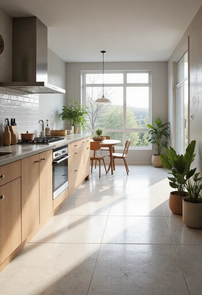 27 White Floor Kitchen Ideas That Look Bright & Clean 4 27 White Floor Kitchen Ideas That Look Bright & Clean - 4. Shiny Porcelain Tiles