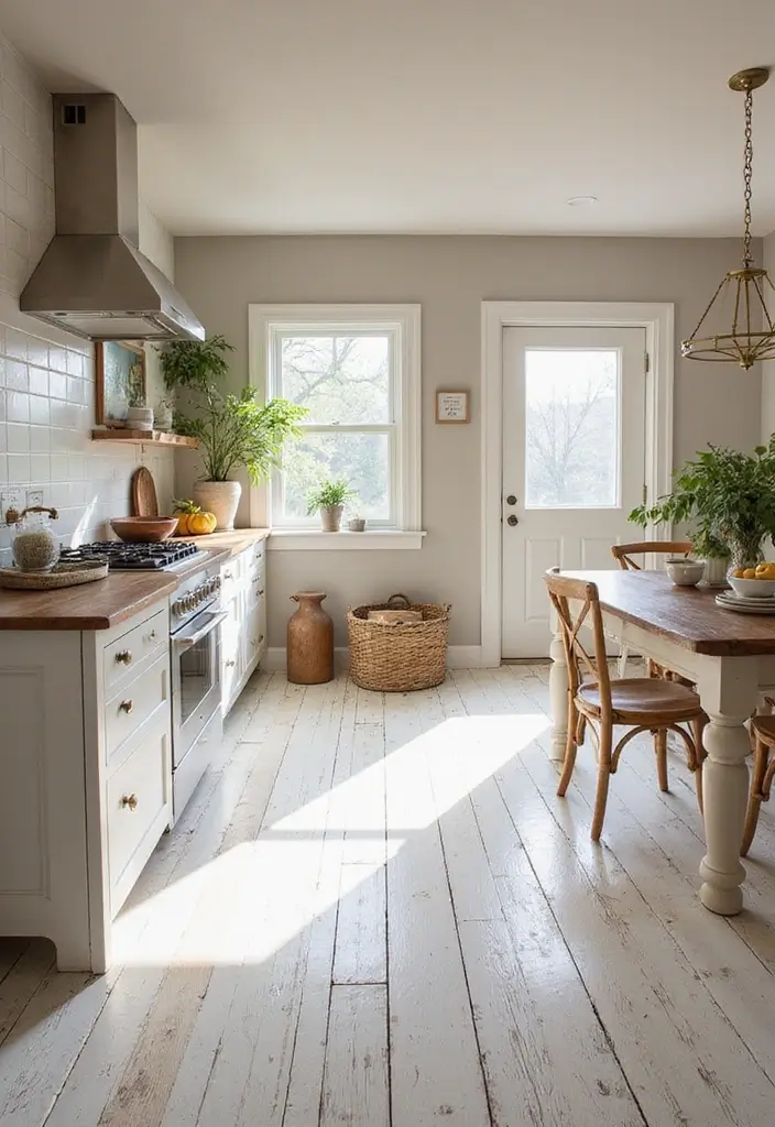 27 White Floor Kitchen Ideas That Look Bright & Clean 5 27 White Floor Kitchen Ideas That Look Bright & Clean - 5. Whitewashed Wood Floors