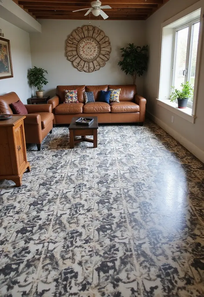 28 Concrete Basement Floor Ideas That Solve Design Woes 12 28 Concrete Basement Floor Ideas That Solve Design Woes - 12. Concrete Overlay with a Twist