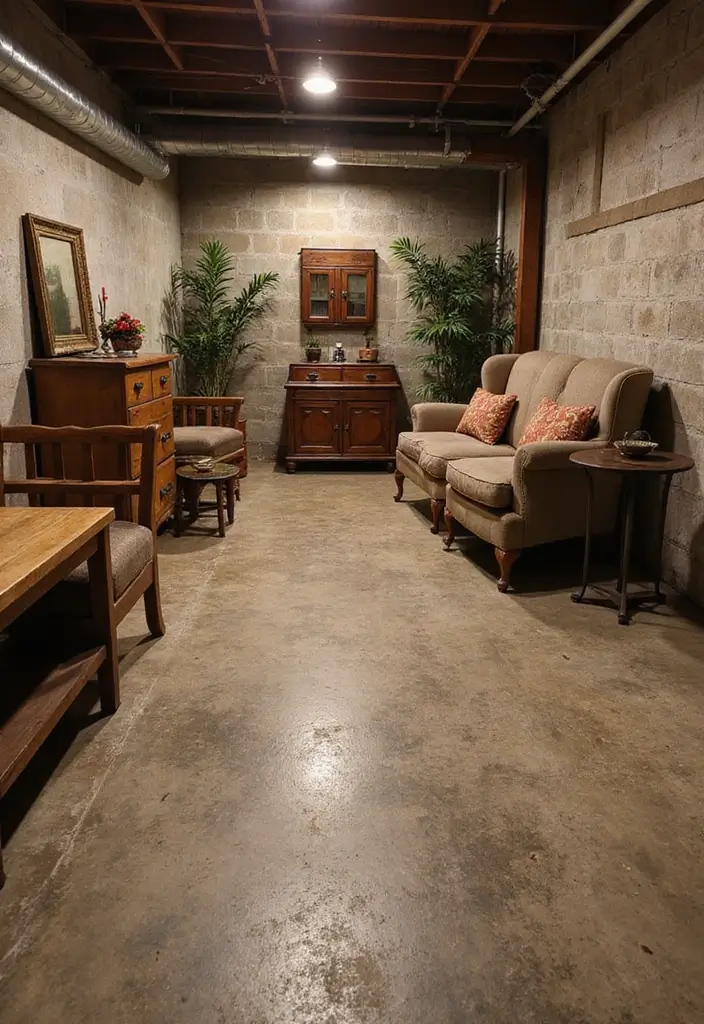 28 Concrete Basement Floor Ideas That Solve Design Woes 18 28 Concrete Basement Floor Ideas That Solve Design Woes - 18. Concrete with a Rustic Edge