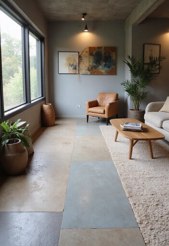28 Concrete Basement Floor Ideas That Solve Design Woes 21 28 Concrete Basement Floor Ideas That Solve Design Woes - 21. Floating Panels for Variation