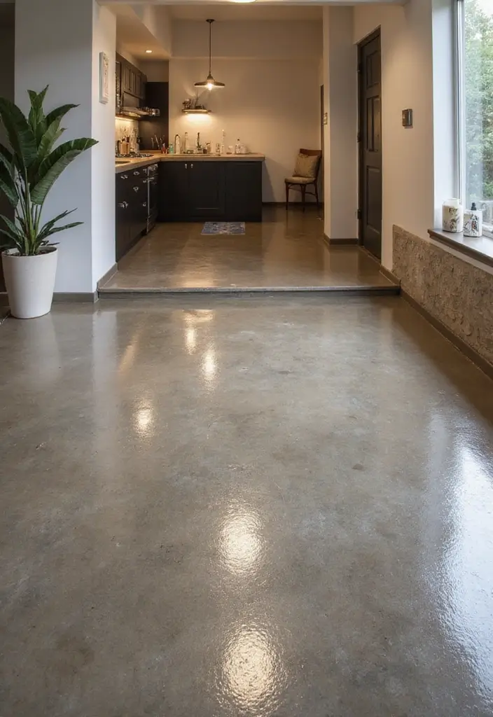 28 Concrete Basement Floor Ideas That Solve Design Woes 22 28 Concrete Basement Floor Ideas That Solve Design Woes - 22. Concrete with a Glossy Finish