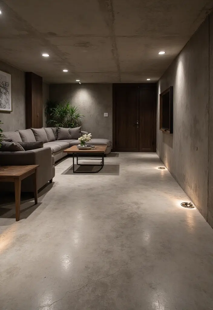 28 Concrete Basement Floor Ideas That Solve Design Woes 23 28 Concrete Basement Floor Ideas That Solve Design Woes - 23. Concrete with Embedded Lights