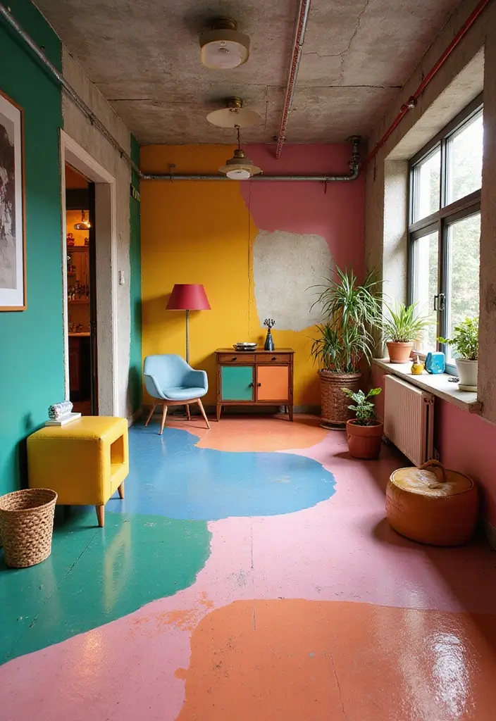 28 Concrete Basement Floor Ideas That Solve Design Woes 9 28 Concrete Basement Floor Ideas That Solve Design Woes - 9. Colorful Concrete for a Playful Vibe