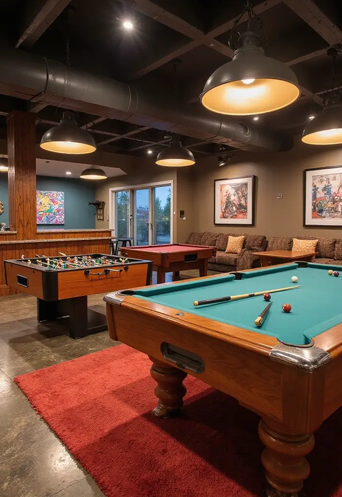 28 Finished Basement Floor Plans That Families Adore 4 28 Finished Basement Floor Plans That Families Adore - 4. Rec Room with Game Tables