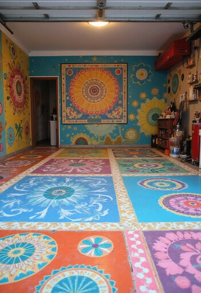28 Garage Floor Ideas That Balance Durability & Style 13 28 Garage Floor Ideas That Balance Durability & Style - 13. DIY Painted Concrete Designs